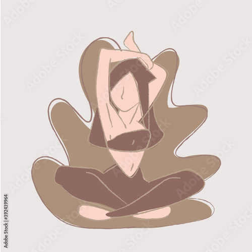 Vector of a fitness girl doing stretching. After sports, stretching exercises. Yoga time.