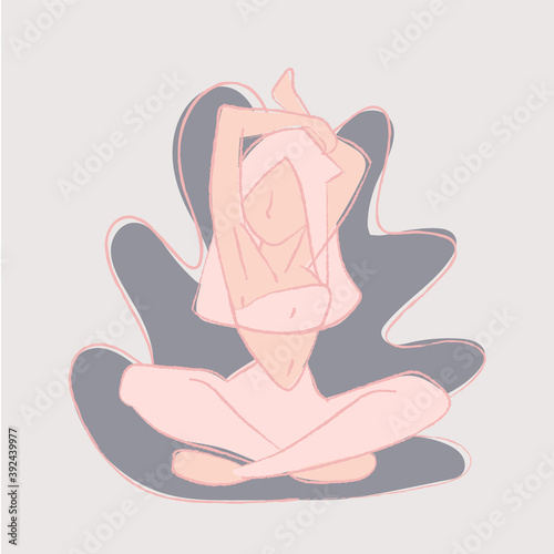 Vector of a fitness girl doing stretching. After sports, stretching exercises. Yoga time.