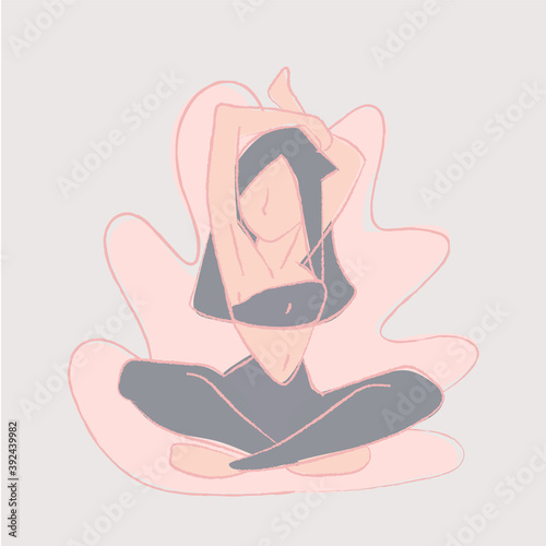 Vector of a fitness girl doing stretching. After sports, stretching exercises. Yoga time.