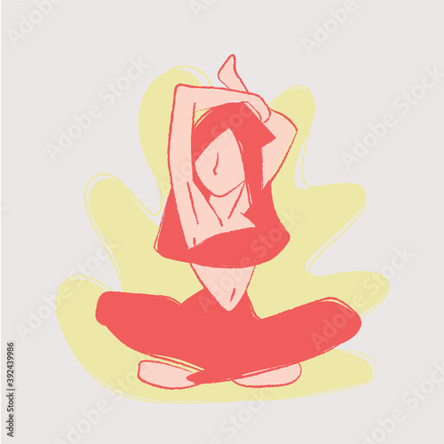 Vector of a fitness girl doing stretching. After sports, stretching exercises. Yoga time.