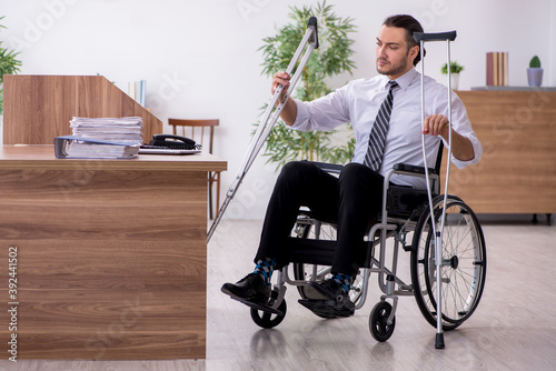 Young disabled employee suffering at workplace