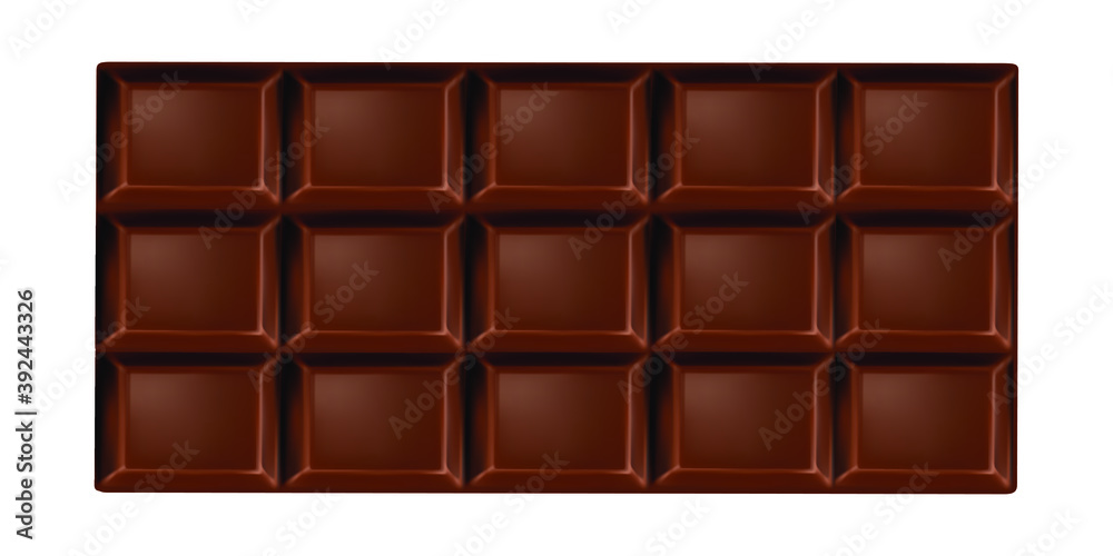 Dark chocolate bar isolated on white background. Vector illustration.