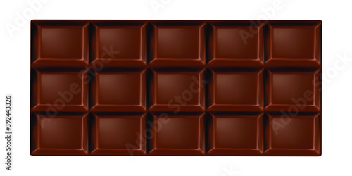 Dark chocolate bar isolated on white background. Vector illustration.