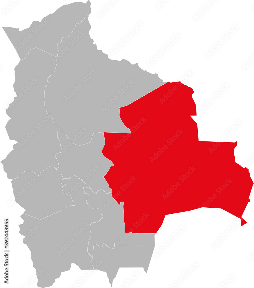 Santa Cruz department isolated on bolivia map. Business backgrounds and Backdrops. Santa Cruz department isolated on bolivia map. Business backgrounds and Backdrops.