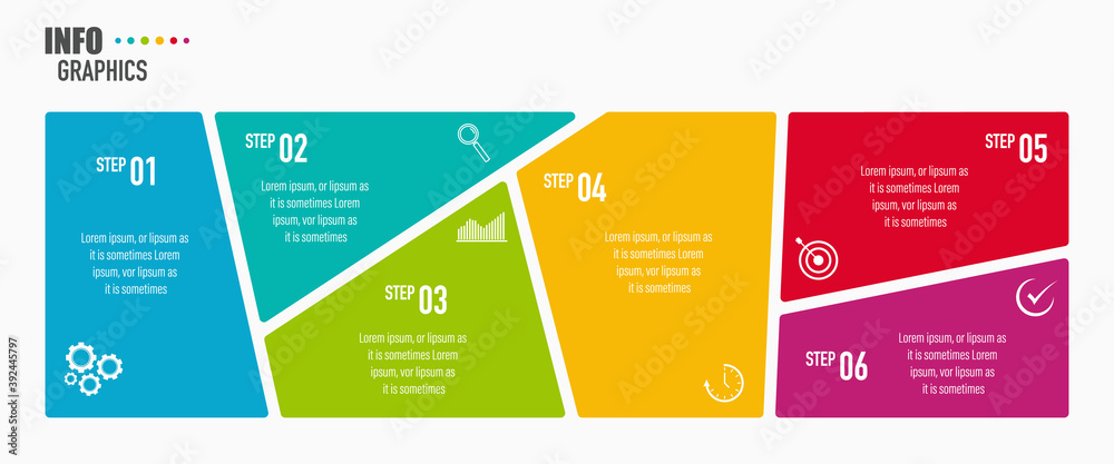 Infographics design vector and business icons with 6 options for presentation and web site - obrazy, fototapety, plakaty 