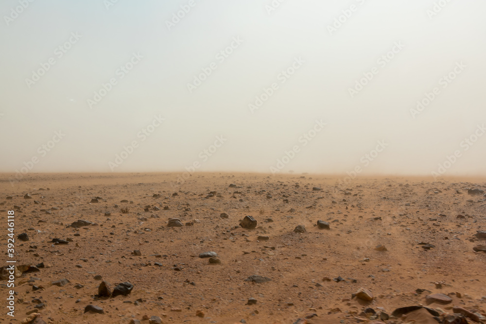 Sandstorm in rocky desert terrain. Erg Chigaga، Morocco Sandstorm in rocky desert terrain. Erg Chigaga، Morocco