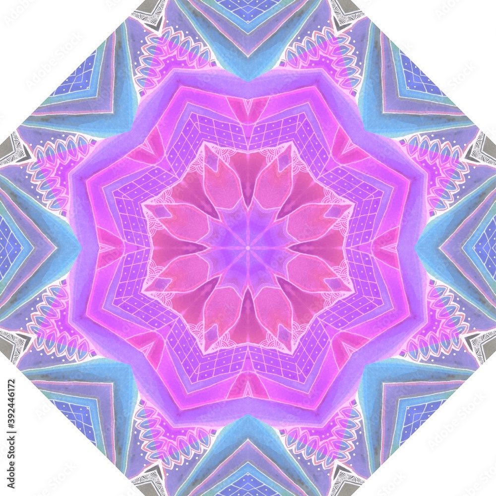 Watercolor octagonal pattern with beautiful mandala ornament