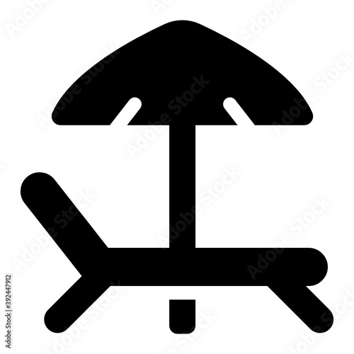 
A deck chair with the umbrella on head representing sunbed filled icon 
