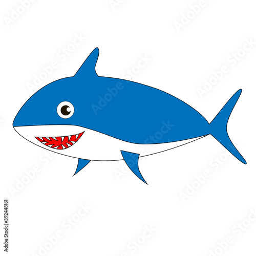 A kind and cheerful shark on a white background.