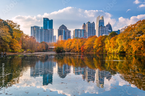 Atlanta, Georgia, USA Piedmont Park skyline in autumn photo