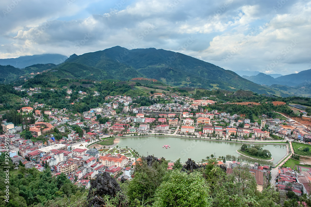 Naklejka premium Landscape of Sa Pa city in Lao Cai province, Vietnam.