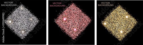 Sparkle dust on black background. Set of vector abstract backgrounds. For social media posts, mobile apps, banners design and web/internet. Glitter style. Vector set.