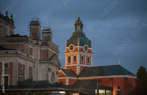 Night view at sunrise of the Stankt Jaokbs church in Stockholm
