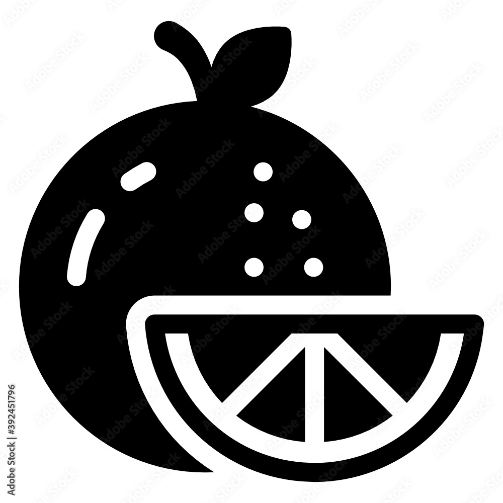 Orange with slice icon design, organic food in editable glyph style
Orange with slice icon design, organic food in editable glyph style