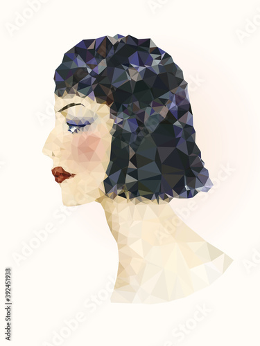 Portraits of brunette woman. Low-poly style illustration
