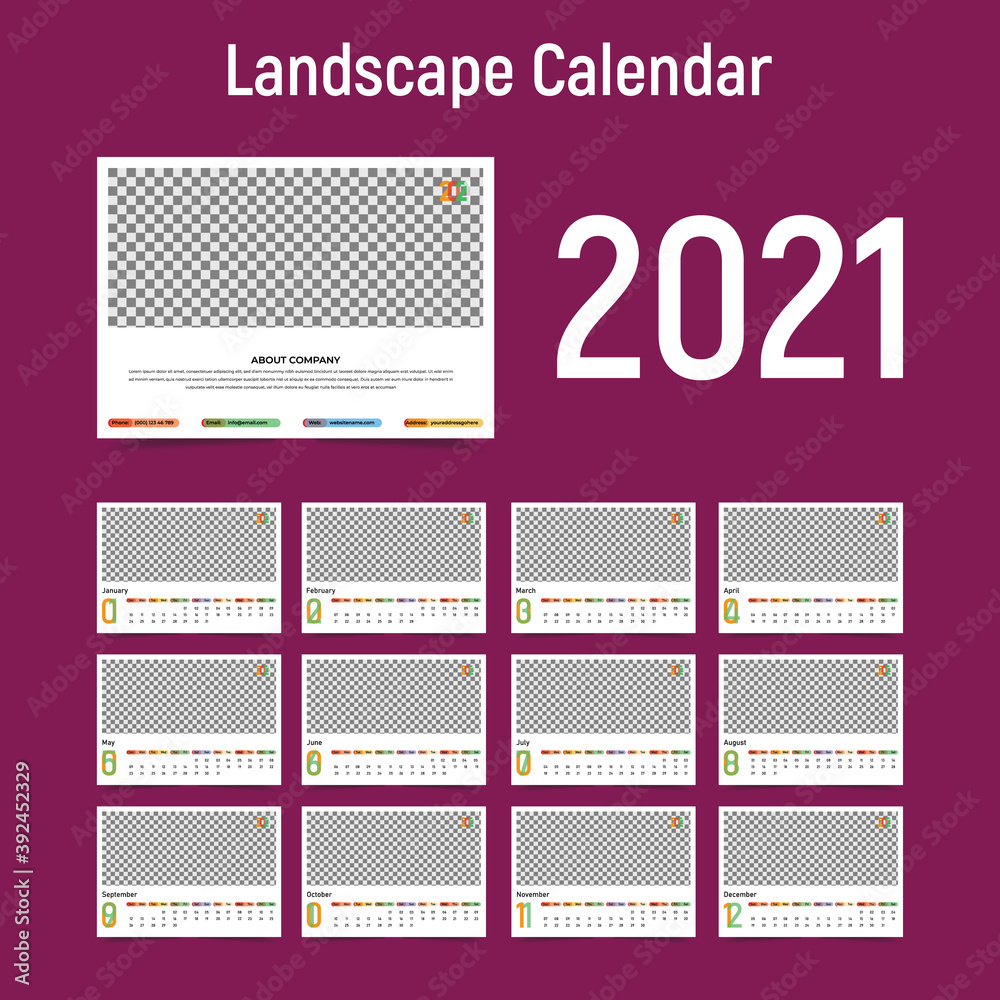 Professional and Unique Landscape Calendar Template 2021 vector de