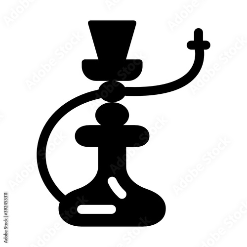 
A vintage smoking device with long stem and handling pipe to be smoked through, hookah icon
