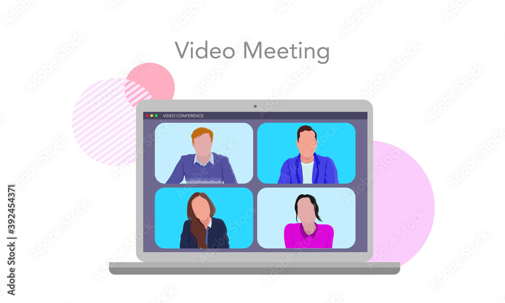 Flat vector illustration of conference technology with video conference