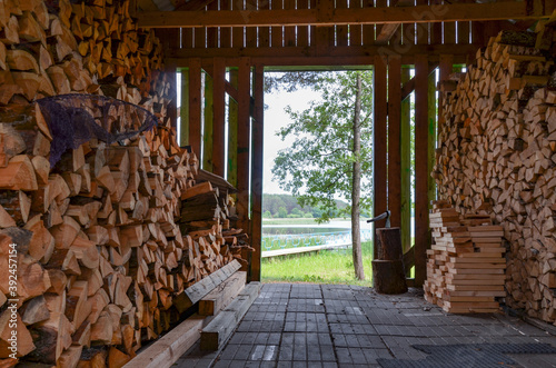 traditional woodshed in Belorussian village near Polatsk	 photo