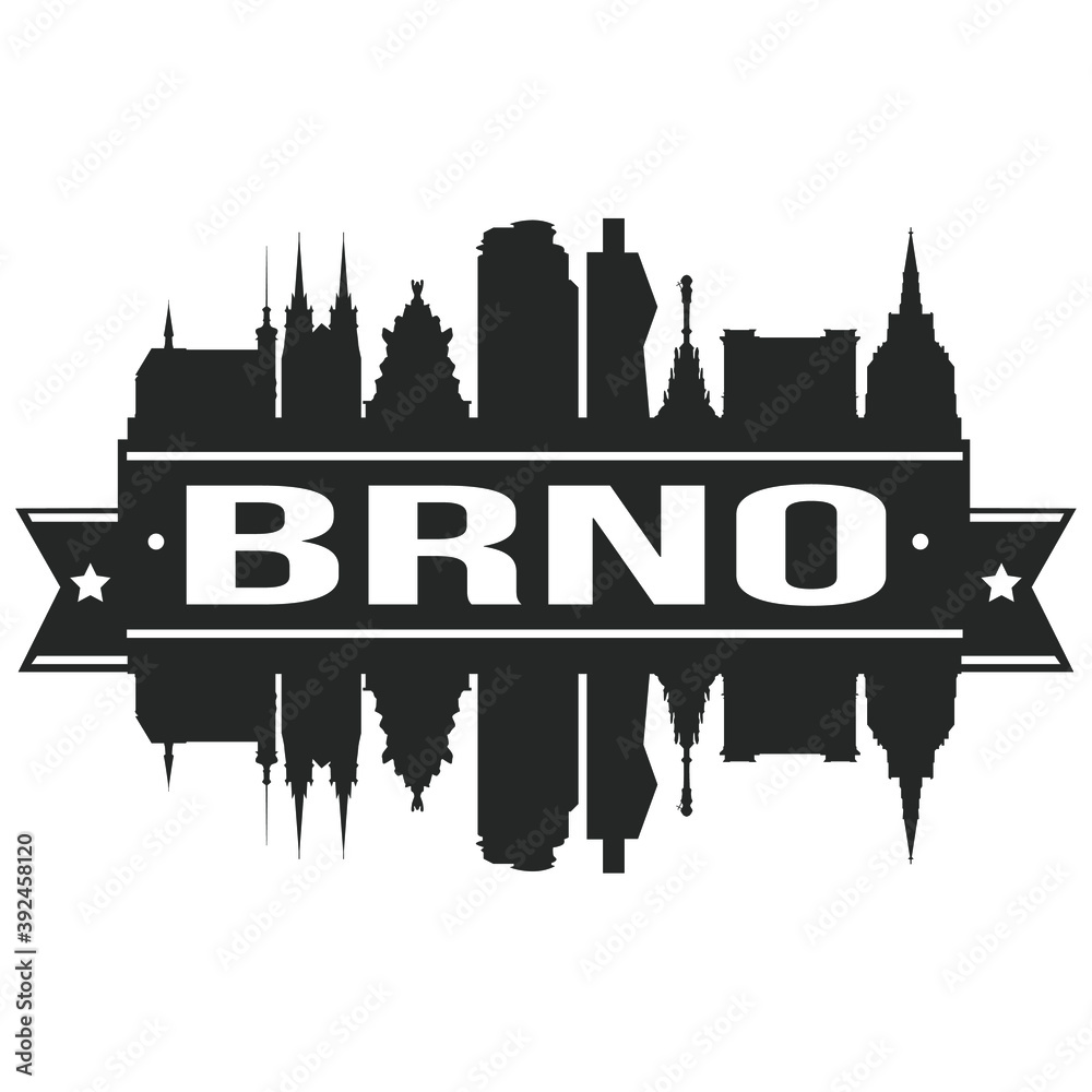 Brno Czech Republic Skyline Silhouette City Vector Design Art Stencil.