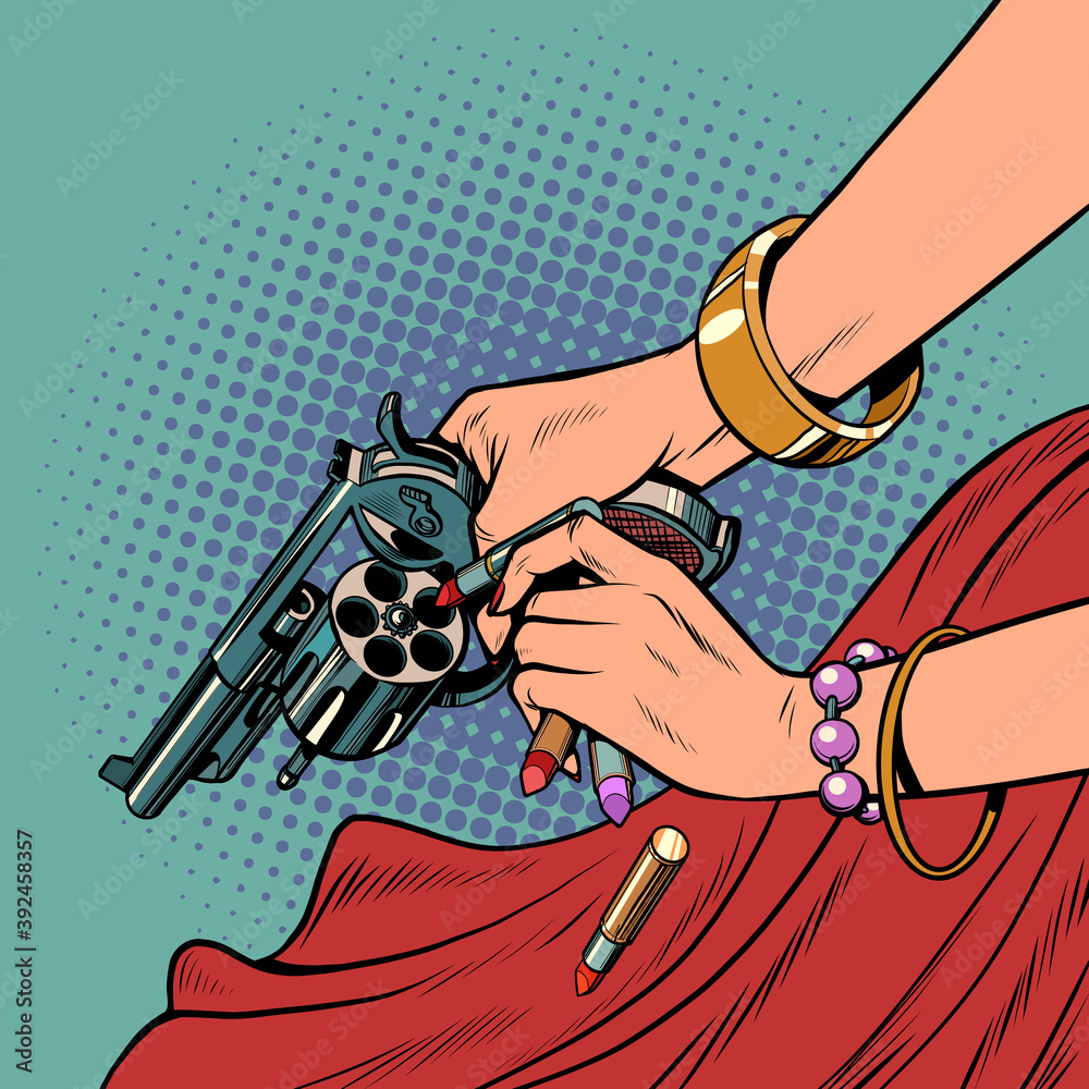 Beautiful woman killer with a gun