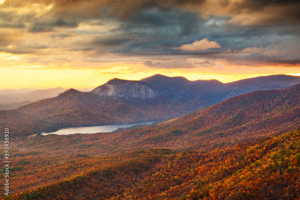 Table Rock State Park, South Carolina, USA at dusk in autumn.