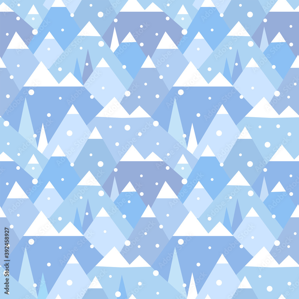 Winter geometric mountain landscape seamless pattern
