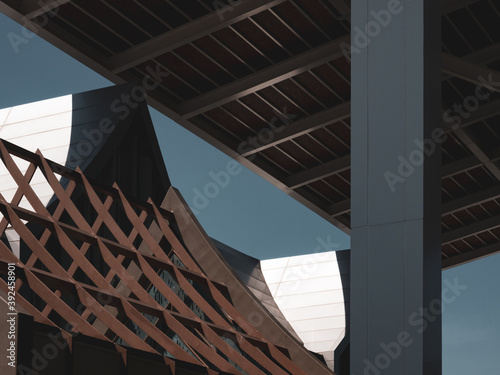 Modern Thai style design roof with imple sharp edges and minimal frame construction. photo