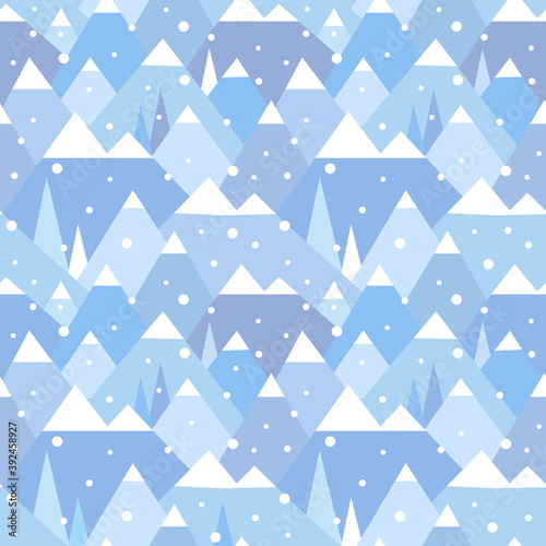 Winter geometric mountain landscape seamless pattern