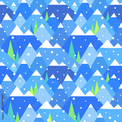 Mountain landscape seamless pattern. Winter geometric background