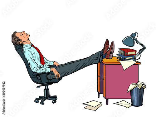 Office worker Manager resting in a work chair. Fatigue