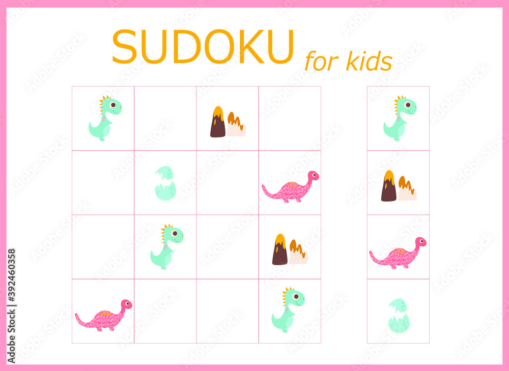 sudoku for kids with dinosaurs. Sudoku. Children's puzzles. Educational game for children. colored dinosaurs sudoku for kids with dinosaurs. Sudoku. Children's puzzles. Educational game for children. colored dinosaurs