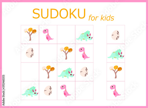 sudoku for kids with dinosaurs. Sudoku. Children's puzzles. Educational game for children. colored dinosaurs