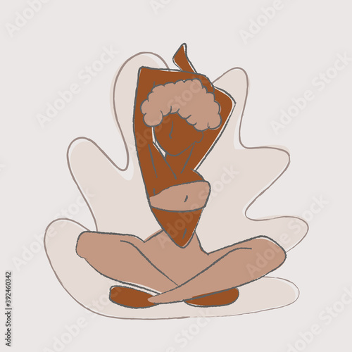 Vector of an afro fitness girl doing stretching. After sports, stretching exercises. Yoga time.