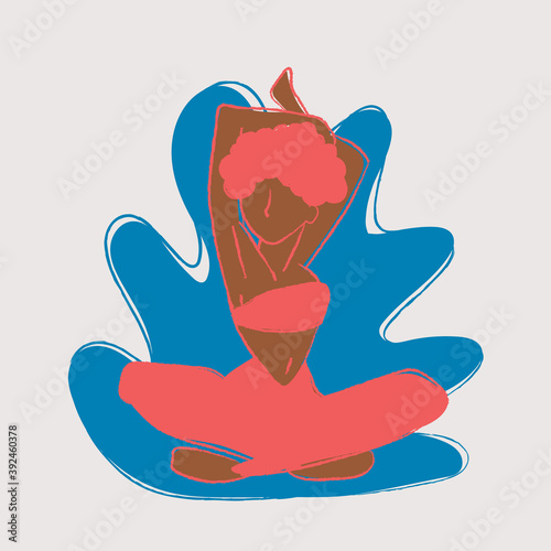 Vector of an afro fitness girl doing stretching. After sports, stretching exercises. Yoga time.