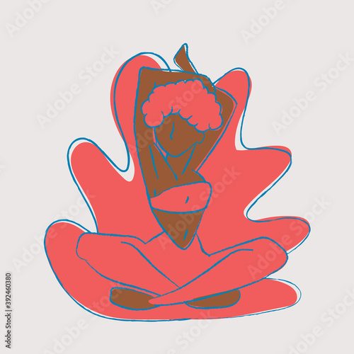 Vector of an afro fitness girl doing stretching. After sports, stretching exercises. Yoga time.