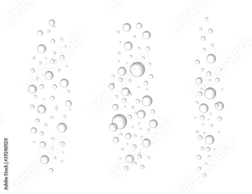 Fizzing air bubbles underwater. Realistic water bubbles. Bubbles for fizzy drinks, sparkling champagne and tablet, water soluble.