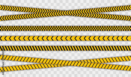 Warning stripes set. Police line, danger stripes. Yellow stripes border. Caution tape. Do not cross. © TMvectorart
