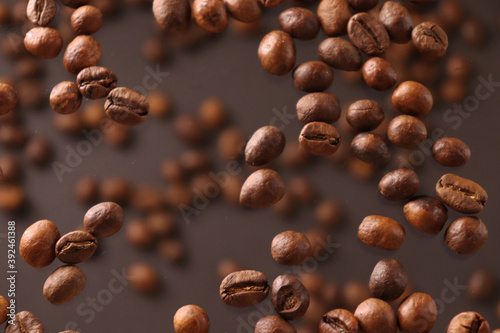 Coffee beans background on black background