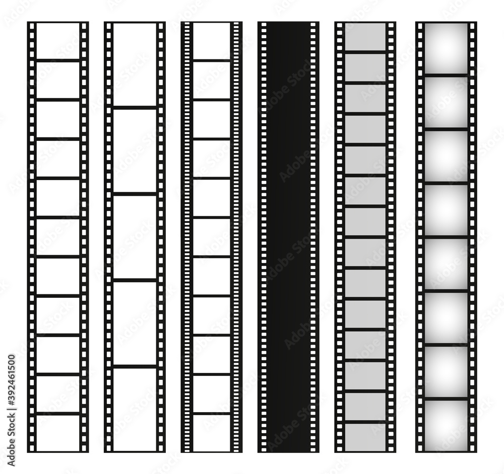 Film strip set. Blank stripes cinema. Vector templates.
