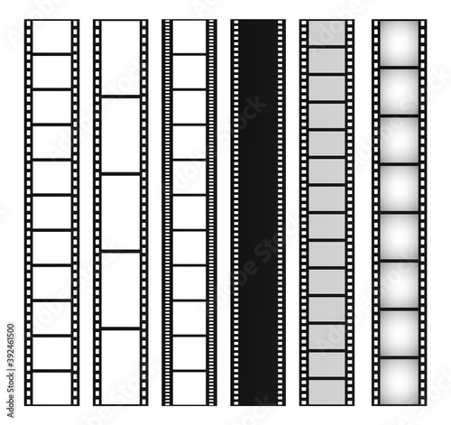 Film strip set. Blank stripes cinema. Vector templates.