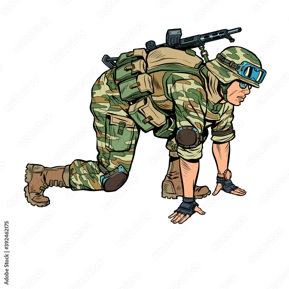 Fototapeta premium modern soldier in the starting position