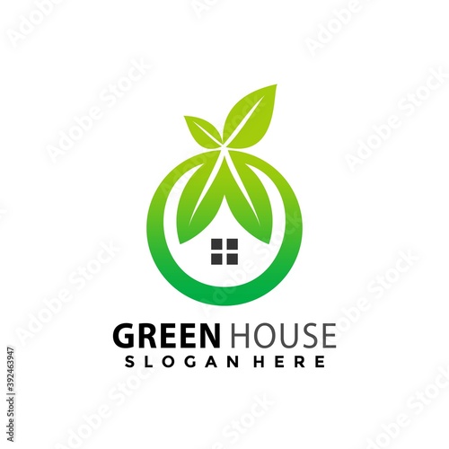 Green House Leaves logo Design vector illustration