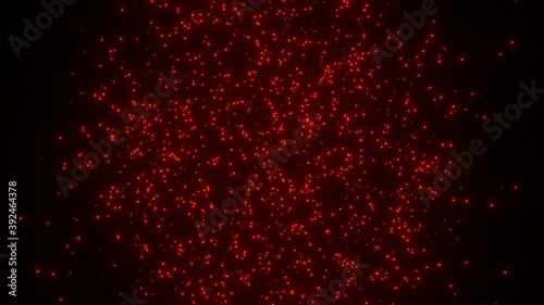 Orange Light Particles Explode. Movement of Rotation Light Particle and Explode in Dark Background. Particles Motion in 4K