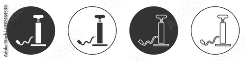 Black Car air pump icon isolated on white background. Circle button. Vector Illustration.