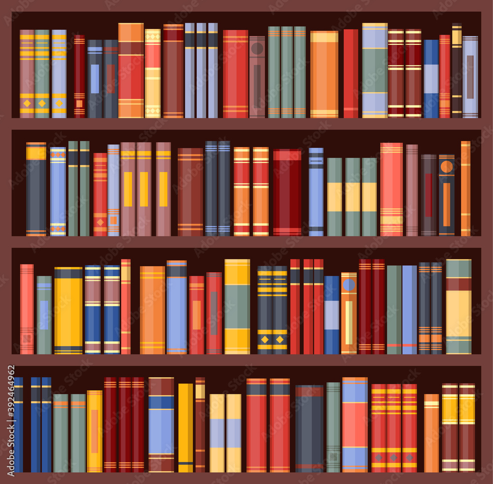 Bookshelf background, bookcase with books, vector library Bookshelf background, bookcase with books, vector library