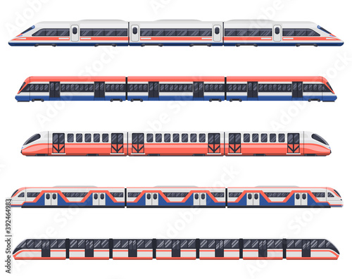 Trains, subways and metro railway transport wagons