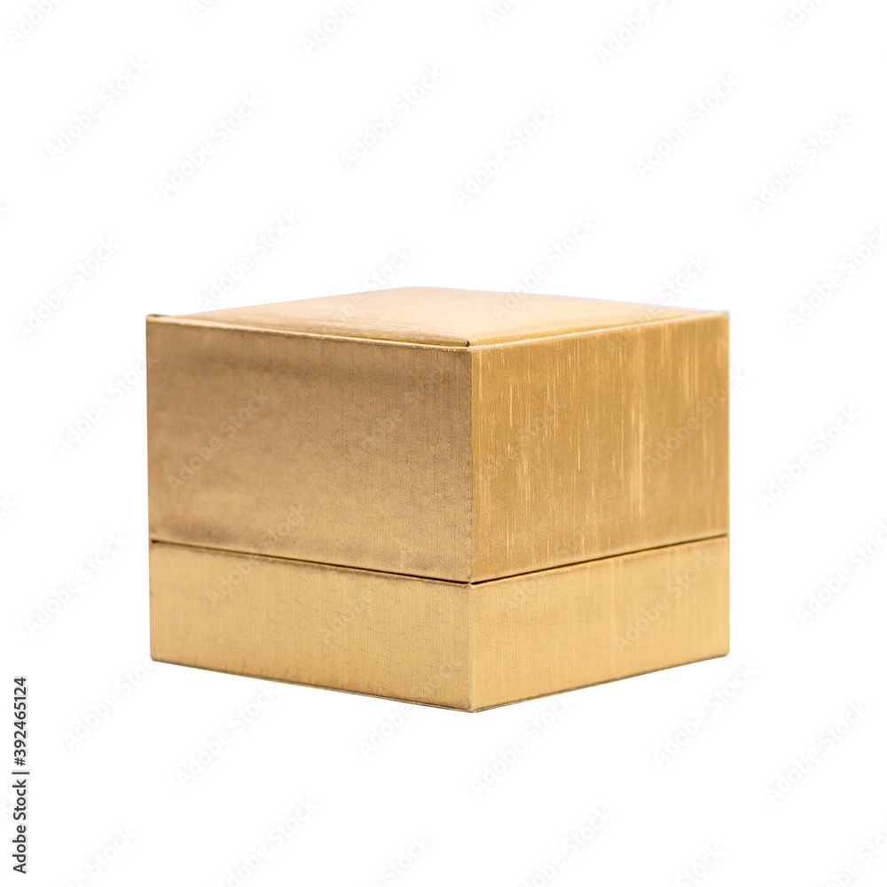 Golden gift box isolated on a white background. Close up. Golden gift box isolated on a white background. Close up.