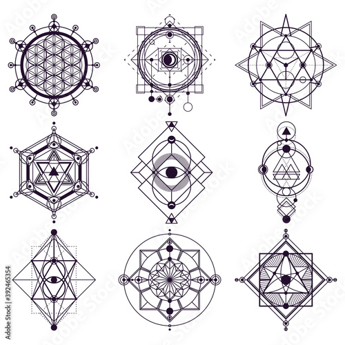 Sacred geometry abstract symbols, esoteric vector signs