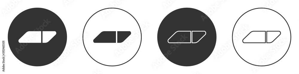 Black Eraser or rubber icon isolated on white background. Circle button. Vector Illustration. Black Eraser or rubber icon isolated on white background. Circle button. Vector Illustration.